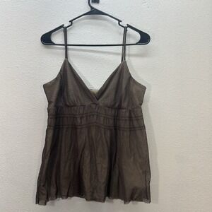 VTG 90's Y2K Michael Kors Tulle Babydoll Top Brown Lace Swiss Dot Fairy Sz L